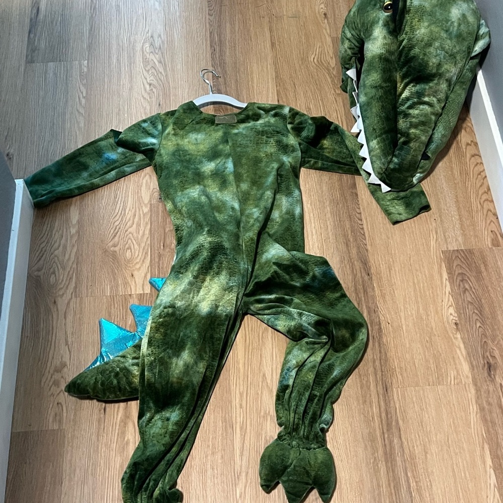 Pottery Barn Kids Green Plush Dino Costume with Light Up Blue Spikes
